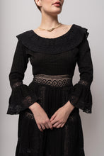 Load image into Gallery viewer, Elegant 1970&#39;s Mexican Dress in Rare Black Cotton