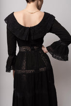 Load image into Gallery viewer, Elegant 1970&#39;s Mexican Dress in Rare Black Cotton