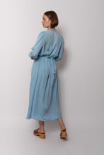 Load image into Gallery viewer, Vintage 1930s Ocean Blue Silk Polka Dot Smocked Waist Dress