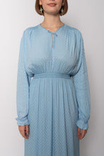 Load image into Gallery viewer, Vintage 1930s Ocean Blue Silk Polka Dot Smocked Waist Dress