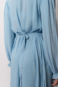 Vintage 1930s Ocean Blue Silk Polka Dot Smocked Waist Dress