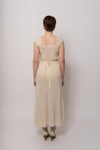 1930s Butter Yellow Silk Full Length Gown