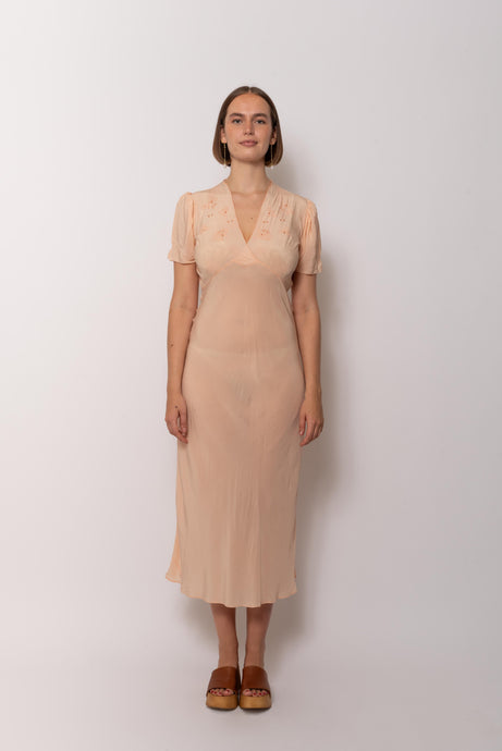 Vintage 1930s Peach Silk Maxi Dress