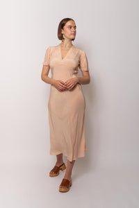 Vintage 1930s Peach Silk Maxi Dress