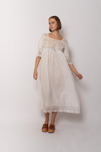 Antique Empire Waist French Cotton Maxi Dress