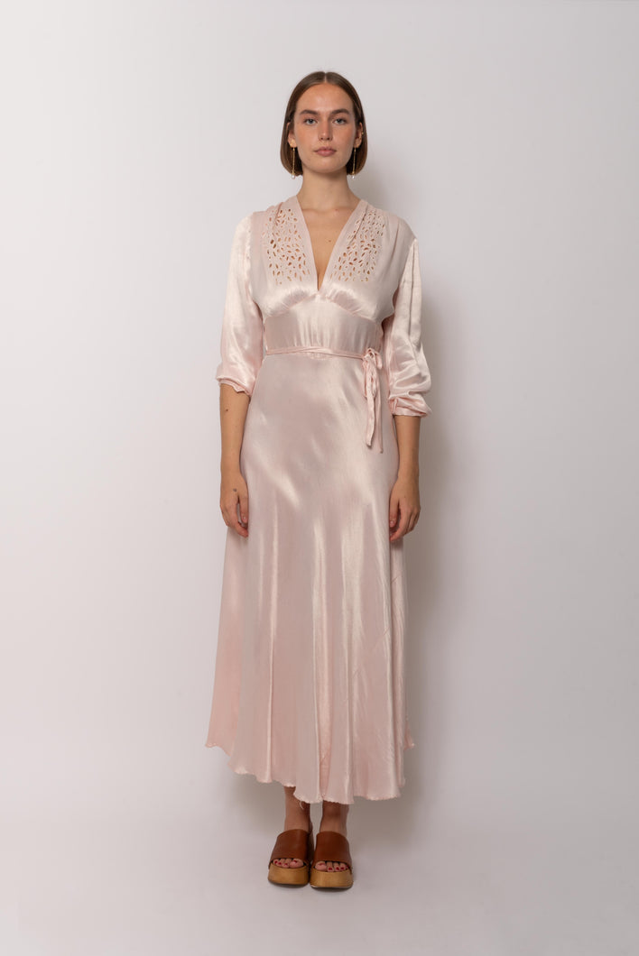 Vintage 1930s Blush Satin Maxi Gown