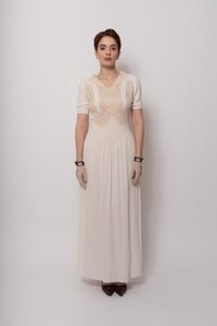 Vintage 1930s White Rayon Maxi Gown