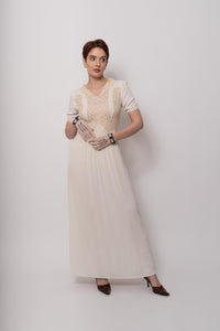 Vintage 1930s White Rayon Maxi Gown