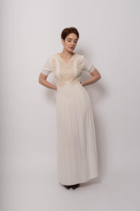 Vintage 1930s White Rayon Maxi Gown