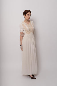 Vintage 1930s White Rayon Maxi Gown