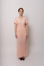 Load image into Gallery viewer, Vintage 1930s Silk Blush Bow Silk Appliqué Maxi Dress