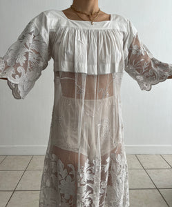 Antique 1920s cotton and lace sheer dress