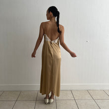 Load image into Gallery viewer, Vintage 1990s silk and lace caramel slip dress open back