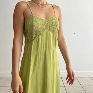 Vintage 40s cotton and lace green dyed slip dress