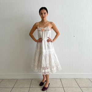 Antique Edwardian white cotton and lace coral straps slip dress