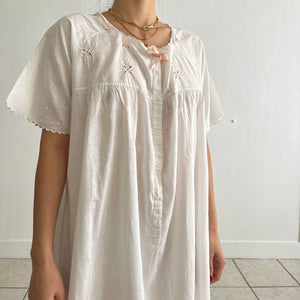 Antique white cotton dress with pink ribbon