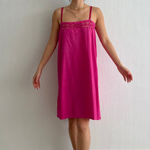 Load image into Gallery viewer, Antique 20s fuchsia hand dyed cotton lace dress L/XL