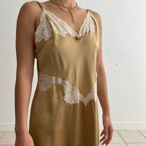 Vintage 1990s silk and lace caramel slip dress open back