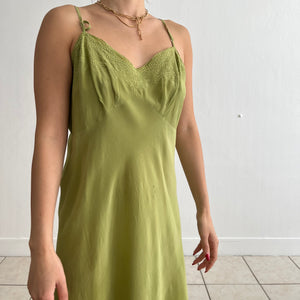 Vintage 30s silk avocado dyed slip dress