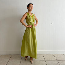 Load image into Gallery viewer, Vintage 30s silk and lace maxi dress pea green hand dyed