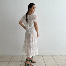 Load image into Gallery viewer, Antique 1920s hand embroidered cotton voile dress