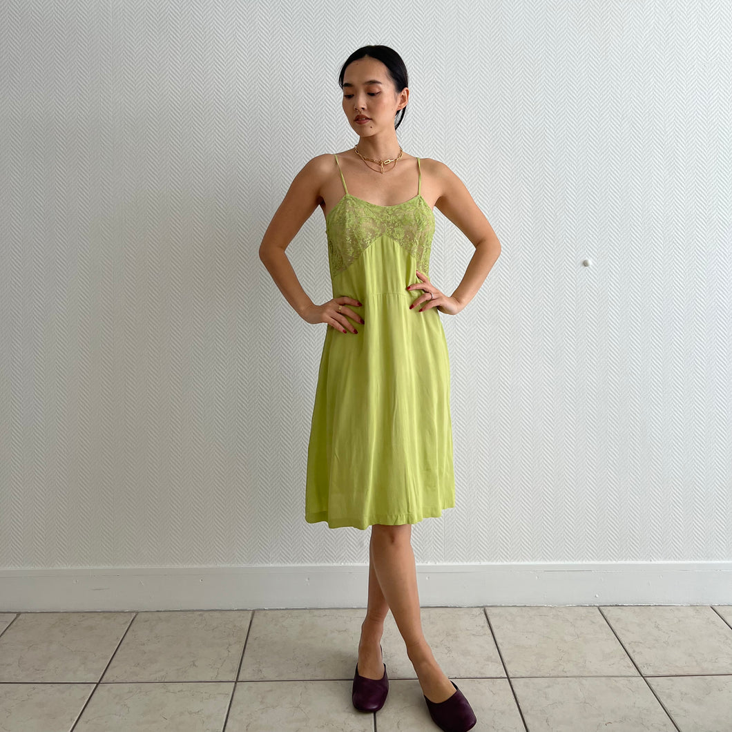 Vintage 40s cotton and lace green dyed slip dress