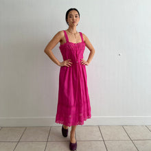 Load image into Gallery viewer, Antique Edwardian eyelet lace fuchsia dyed cotton dress