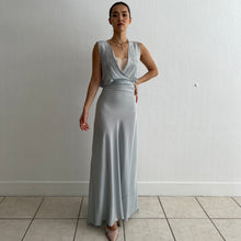 Load image into Gallery viewer, Vintage 1930s silk grey blue embroidered dress