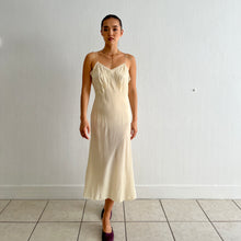 Load image into Gallery viewer, Vintage 1930s yellow silk appliqué slip dress