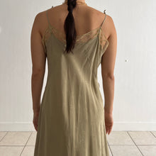 Load image into Gallery viewer, Vintage 1940s silk lace pea olive green slip dress