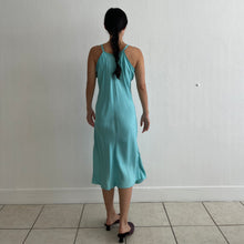 Load image into Gallery viewer, Vintage 30s liquid satin tropical blue dyed slip dress