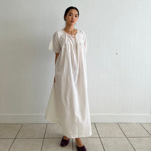 Antique white cotton dress with pink ribbon