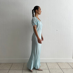 Vintage 1930s blue short sleeves silk dress