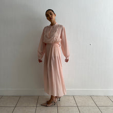 Load image into Gallery viewer, Vintage 1950s silk pink polka dot long sleeves dress