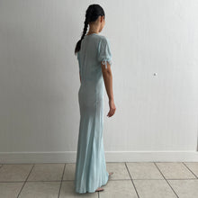 Load image into Gallery viewer, Vintage 1930s blue short sleeves silk dress