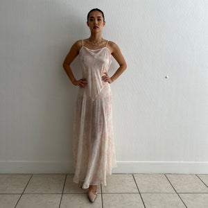 Vintage 1990s white floral sheer slip dress