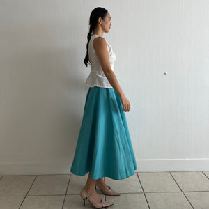 Vintage 50s textured cotton azure hand dyed skirt