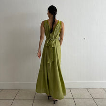 Load image into Gallery viewer, Vintage 30s silk and lace maxi dress pea green hand dyed