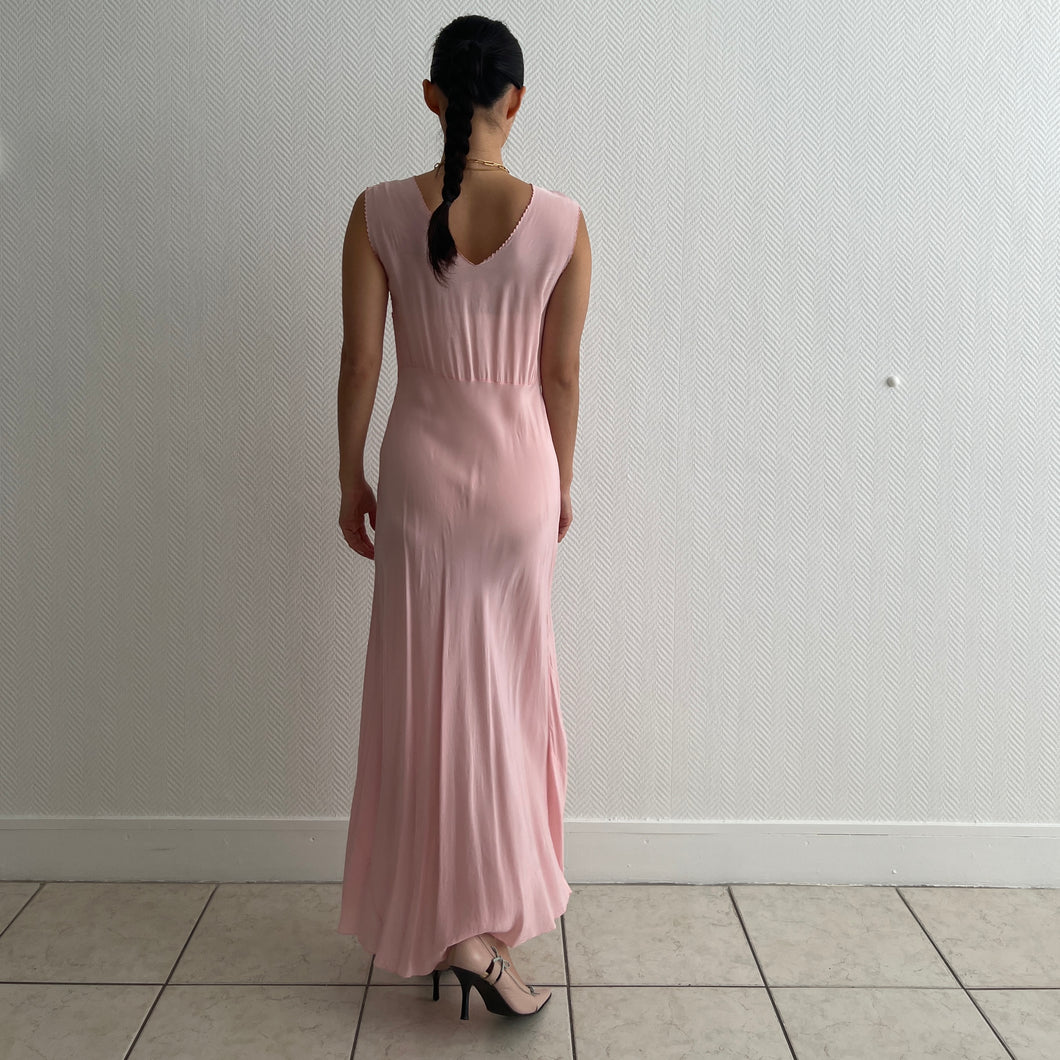 Vintage 1930s pink rayon slip dress