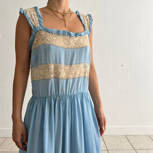 Vintage 1930s silk maxi dress blue
