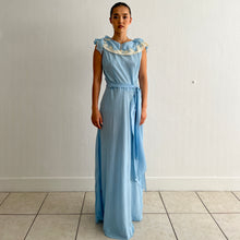 Load image into Gallery viewer, Vintage 1930s silk dress blue azzure and lace