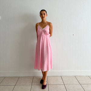 Vintage 1950s pink print rayon lace slip dress