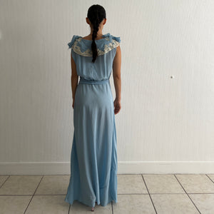 Vintage 1930s silk dress blue azzure and lace