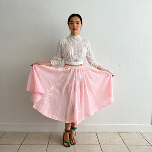 Vintage 1950s pink sheer hand embroidered skirt