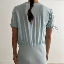 Load image into Gallery viewer, Vintage 1930s blue short sleeves silk dress