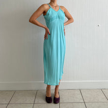 Load image into Gallery viewer, Vintage 30s liquid satin tropical blue dyed slip dress