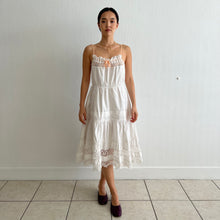 Load image into Gallery viewer, Antique Edwardian white cotton and lace coral straps slip dress