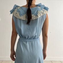 Load image into Gallery viewer, Vintage 1930s silk dress blue azzure and lace