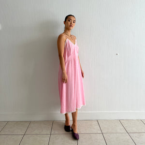 Vintage 1950s pink print rayon lace slip dress