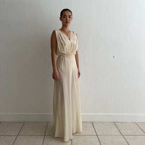 Vintage 1930s cream silk appliqué smocked